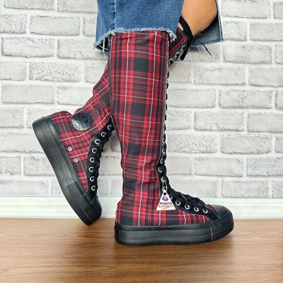 ❤️Converse Chuck Taylor Lift XXHi Platform Plaid 6.5 Women's Boots Black A17685C - Picture 1 of 9